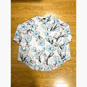 Simply Emma 3X - Designer Floral and pink stripes - women's button up blouse